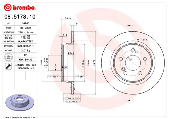 Гальмівний диск BREMBO 08.5178.10