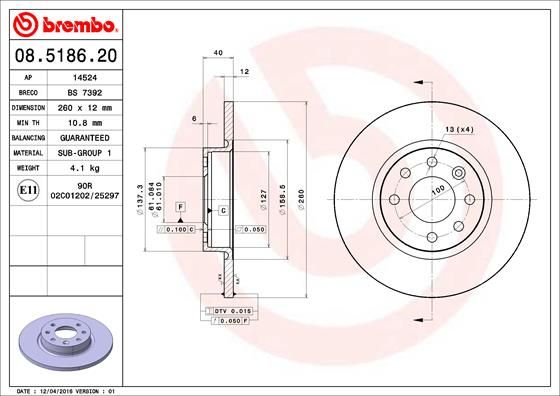 Гальмівний диск BREMBO 08.5186.20