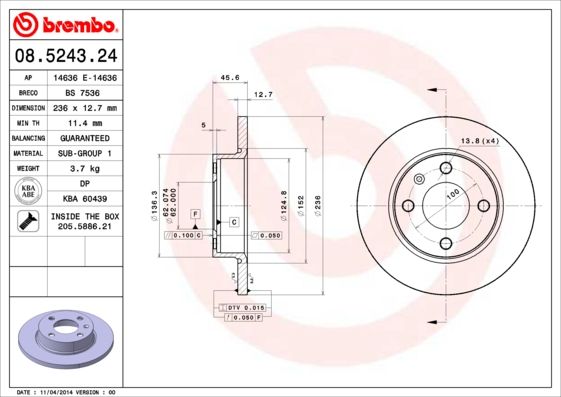 Brake Disc BREMBO 08.5243.24