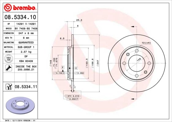 Stabdžių diskas BREMBO 08.5334.11