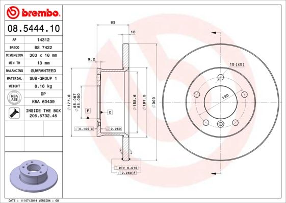 Гальмівний диск BREMBO 08.5444.10