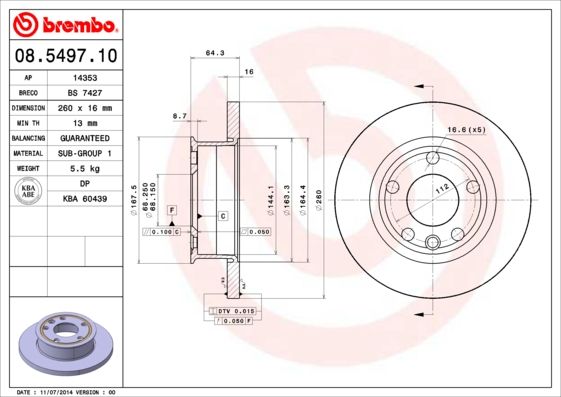 Stabdžių diskas BREMBO 08.5497.10