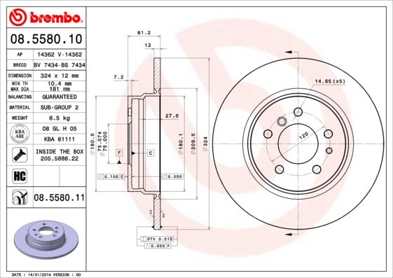 Stabdžių diskas BREMBO 08.5580.11