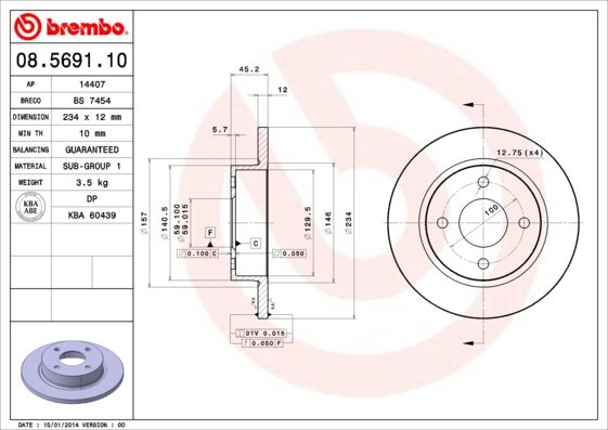 Stabdžių diskas BREMBO 08.5691.10