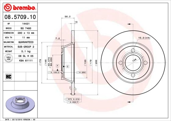 Stabdžių diskas BREMBO 08.5709.10