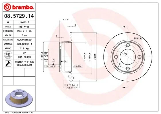 Stabdžių diskas BREMBO 08.5729.14