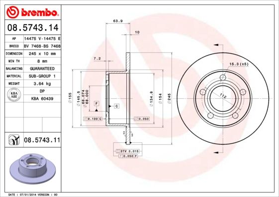 Stabdžių diskas BREMBO 08.5743.11