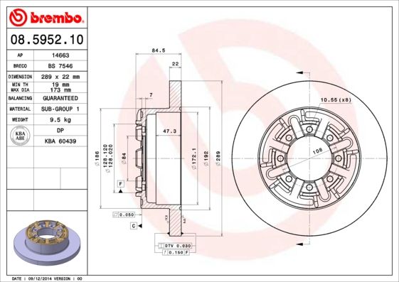 Stabdžių diskas BREMBO 08.5952.10