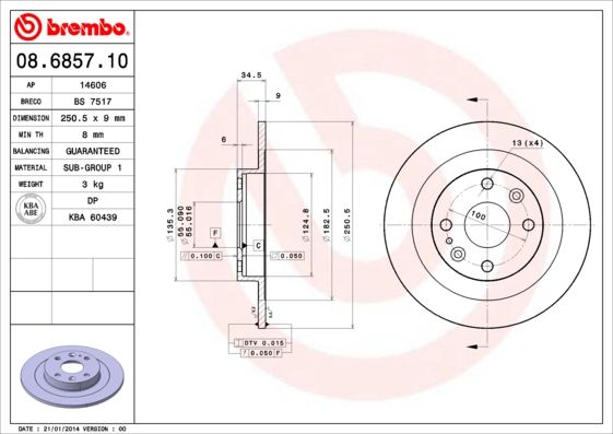 Stabdžių diskas BREMBO 08.6857.10