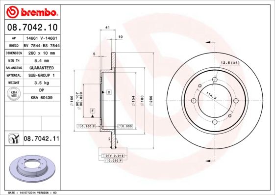 Stabdžių diskas BREMBO 08.7042.11