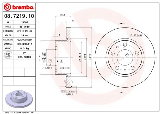 Гальмівний диск BREMBO 08.7219.10