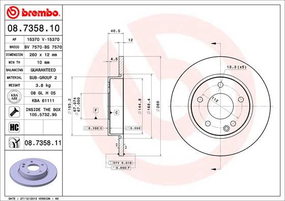 Stabdžių diskas BREMBO 08.7358.11