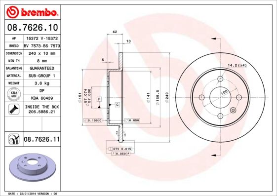 Stabdžių diskas BREMBO 08.7626.11