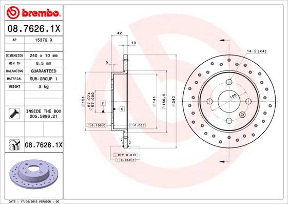 Brake Disc BREMBO 08.7626.1X