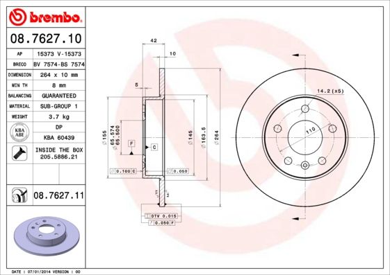 Гальмівний диск BREMBO 08.7627.11