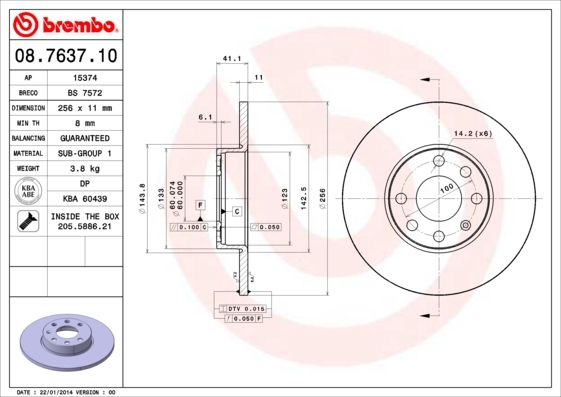 Stabdžių diskas BREMBO 08.7637.10