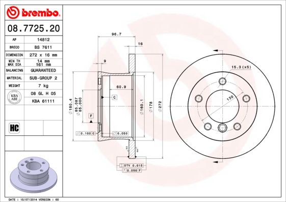 Гальмівний диск BREMBO 08.7725.20