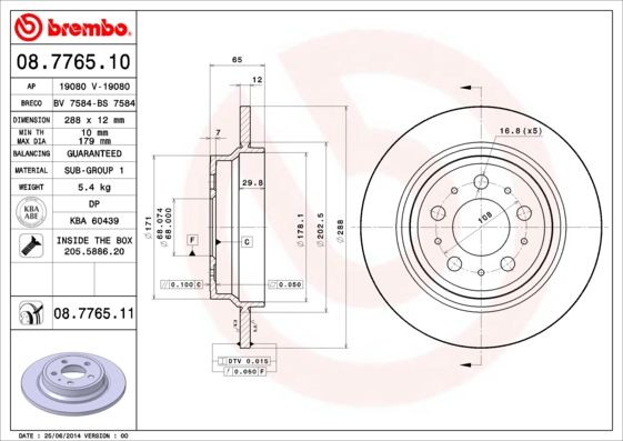 Гальмівний диск BREMBO 08.7765.11