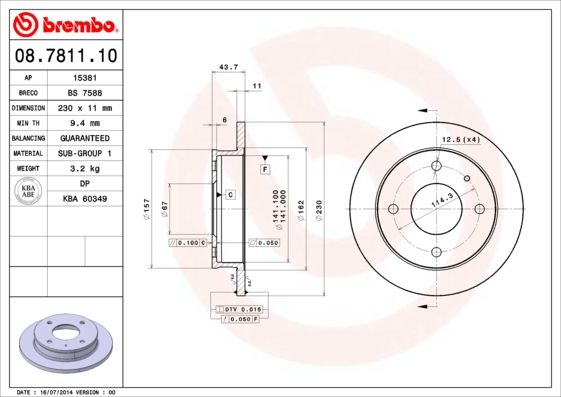 Гальмівний диск BREMBO 08.7811.10