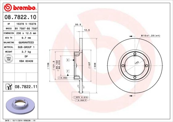 Гальмівний диск BREMBO 08.7822.10