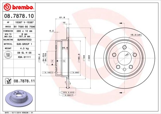 Stabdžių diskas BREMBO 08.7878.11