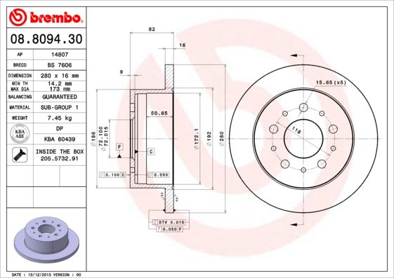 Гальмівний диск BREMBO 08.8094.30