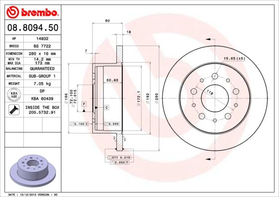 Stabdžių diskas BREMBO 08.8094.50