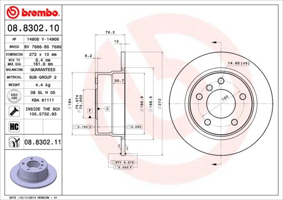 Гальмівний диск BREMBO 08.8302.11