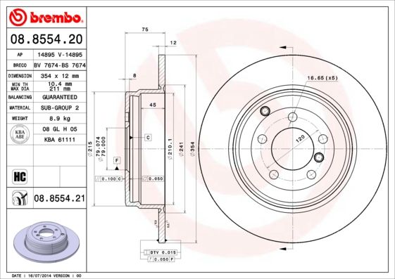 Brake Disc BREMBO 08.8554.21