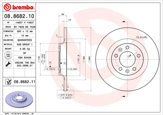 Гальмівний диск BREMBO 08.8682.11