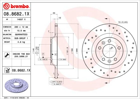 Stabdžių diskas BREMBO 08.8682.1X