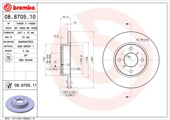 Stabdžių diskas BREMBO 08.8705.11