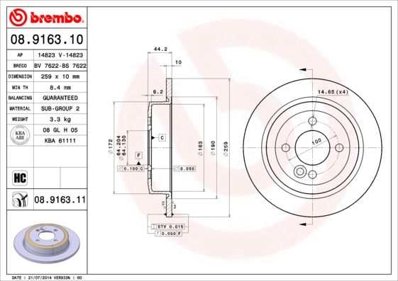 Stabdžių diskas BREMBO 08.9163.11