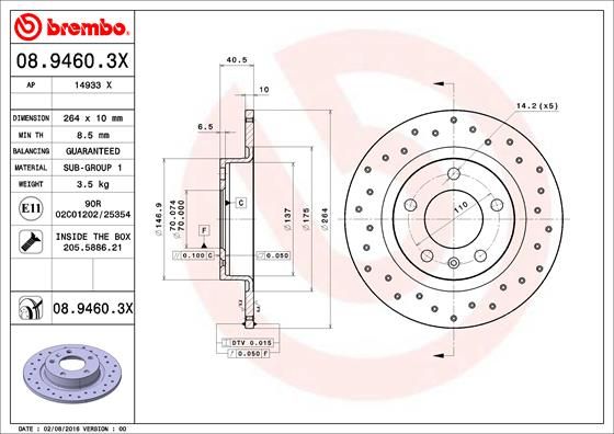 Гальмівний диск BREMBO 08.9460.3X