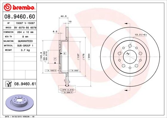 Brake Disc BREMBO 08.9460.61