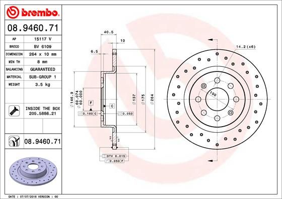 Stabdžių diskas BREMBO 08.9460.71