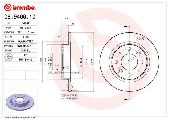 Stabdžių diskas BREMBO 08.9466.10