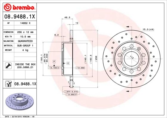 Brake Disc BREMBO 08.9488.1X