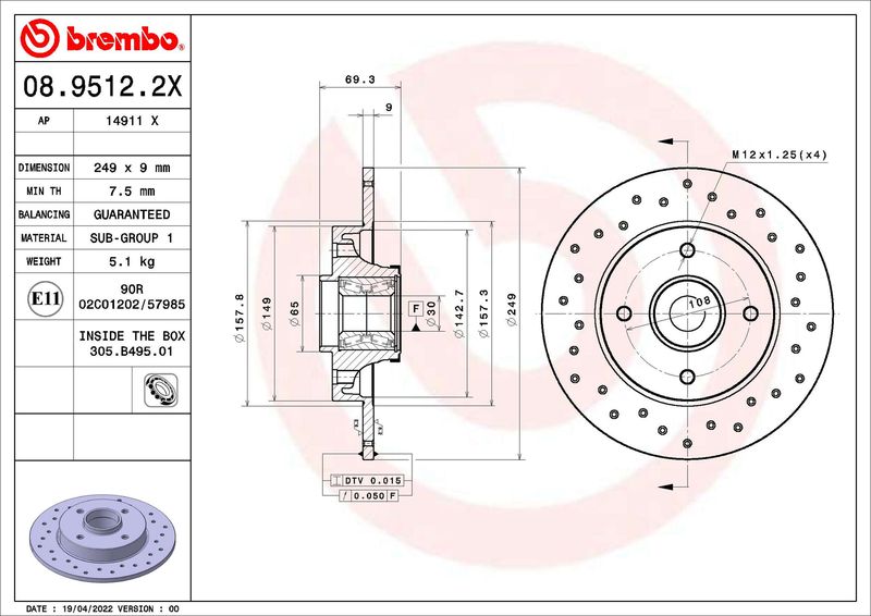 Brake Disc BREMBO 08.9512.2X