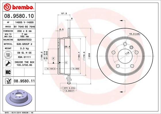 Stabdžių diskas BREMBO 08.9580.11