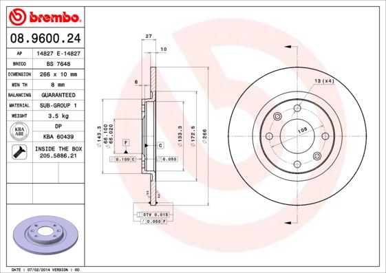 Stabdžių diskas BREMBO 08.9600.24