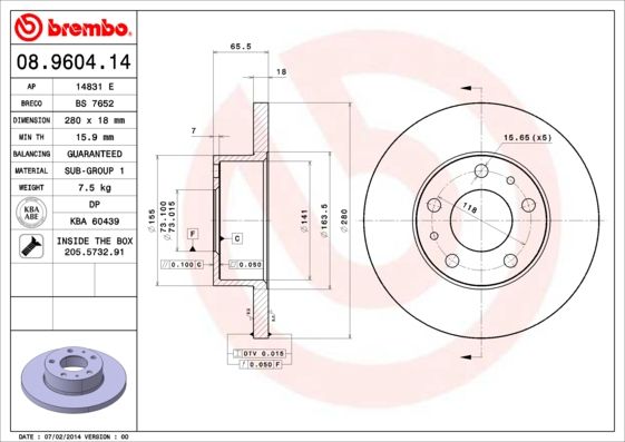 Гальмівний диск BREMBO 08.9604.14