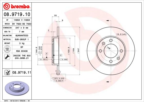 Stabdžių diskas BREMBO 08.9719.11