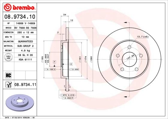 Stabdžių diskas BREMBO 08.9734.11