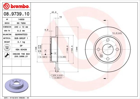 Stabdžių diskas BREMBO 08.9739.10