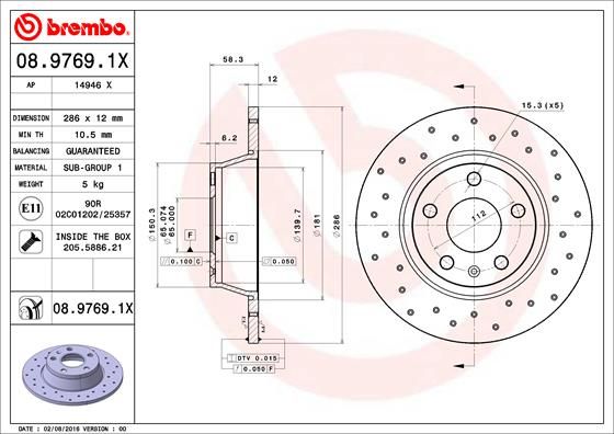 Stabdžių diskas BREMBO 08.9769.1X