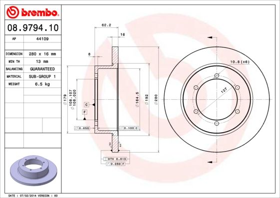 Гальмівний диск BREMBO 08.9794.10