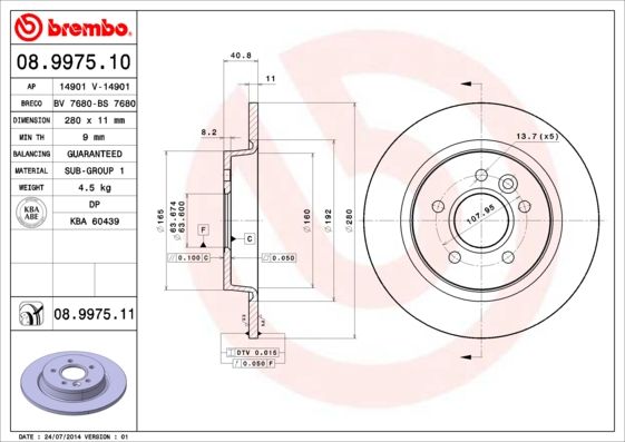 Brake Disc BREMBO 08.9975.11