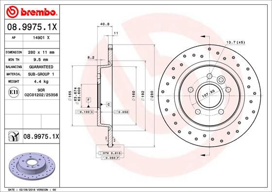 Stabdžių diskas BREMBO 08.9975.1X