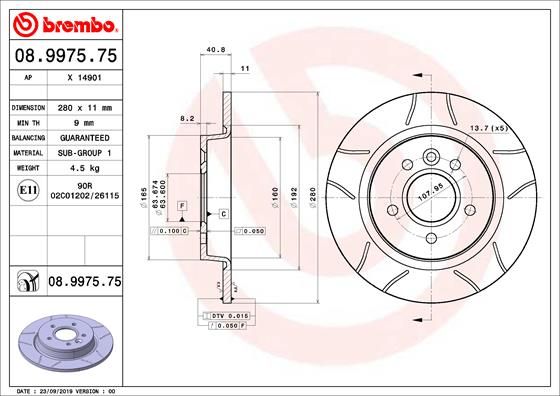 Stabdžių diskas BREMBO 08.9975.75